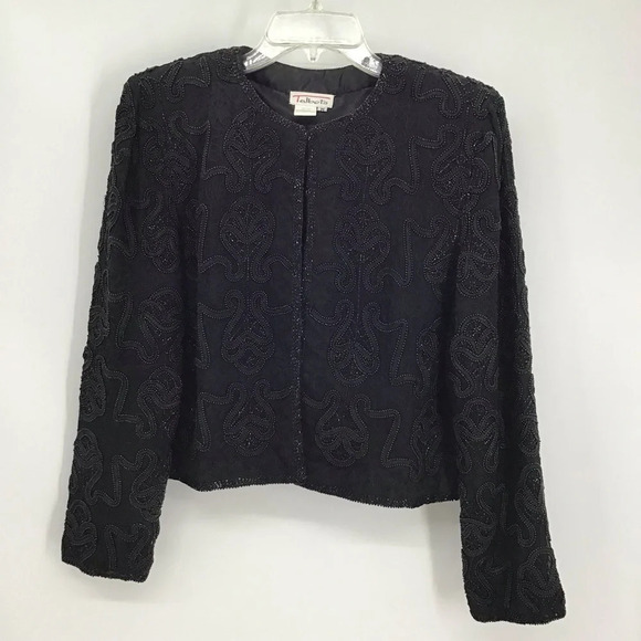 Talbots Vintage Women’s Silk Evening Bolero Beaded Jacket Formal Black Size Med